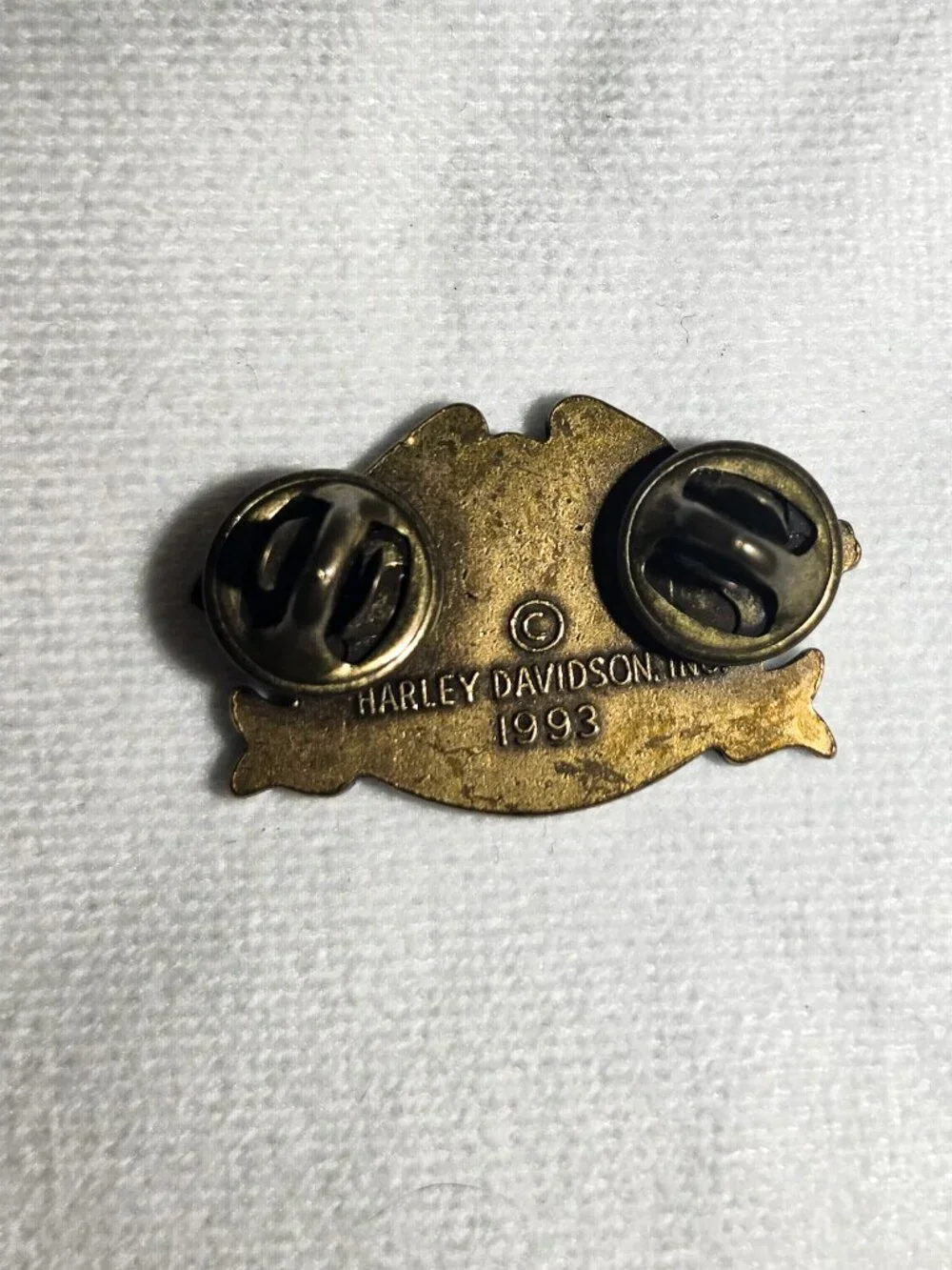VTG Harley Davidson Brass Eagle Pin HOG Harley Owners Group Pin 1993 Double Post